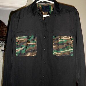 100 % PURE NYLON VENTED BLACK BUTTON‎ DOWN CAMO SHIRT